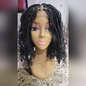 Knotless boho braided wig black bob wig